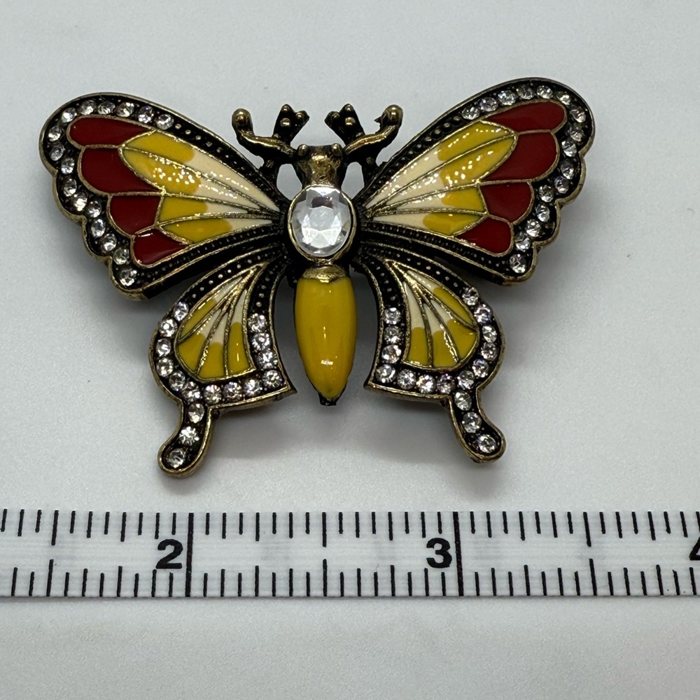 Vintage Colorful Butterfly Brooch with Rhinestones Enamel Brass Crystal - Picture 5 of 6